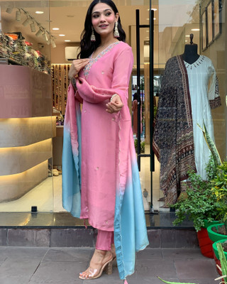 dhvijadressmaker Self Design, Embroidered Kurta, Trouser/Pant & Dupatta Set