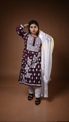 MALKIAT Embroidered Kurta, Trouser/Pant & Dupatta Set