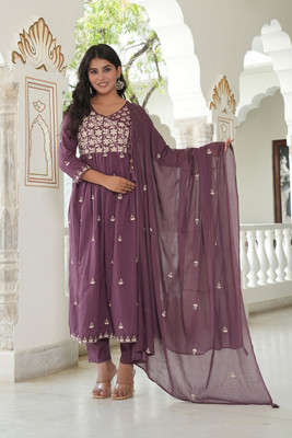 MF HAYAT Embroidered, Printed Kurta, Trouser/Pant & Dupatta Set