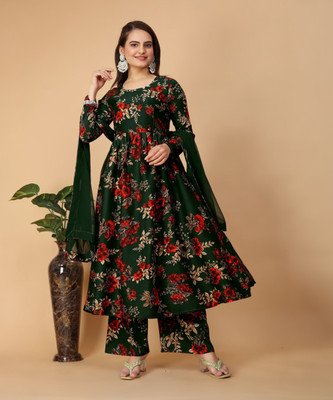 Koodii Designer Floral Print Kurta, Palazzo & Dupatta Set