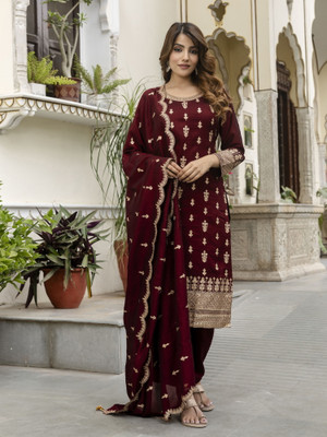 Trendmalls Embroidered Kurta, Trouser/Pant & Dupatta Set