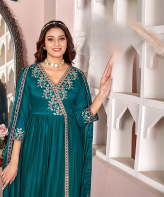 Aarya Fashion Embroidered Anarkali Kurta, Bottom & Dupatta Set