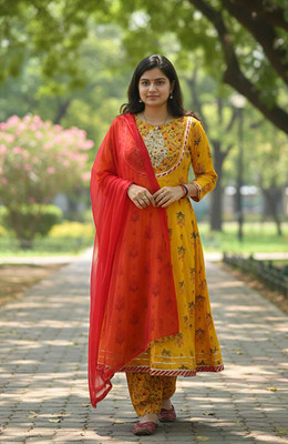 Klothing Embroidered Anarkali Kurta, Bottom & Dupatta Set