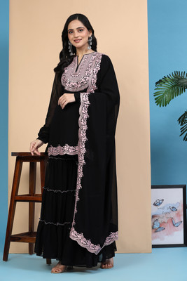 Trendmalls Embroidered Kurta, Palazzo & Dupatta Set