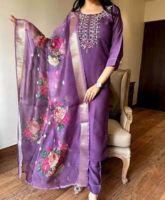 Karuna Creation Embroidered Kurta, Trouser/Pant & Dupatta Set