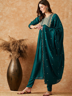 Sangria Embroidered Kurta, Trouser/Pant & Dupatta Set