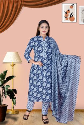 Suskriti Floral Print Kurta, Trouser/Pant & Dupatta Set
