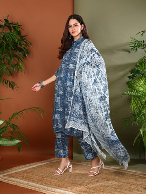 Yash Gallery Geometric Print Kurta, Salwar & Dupatta Set