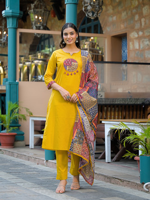 Lime Diva Printed Kurta, Trouser/Pant & Dupatta Set