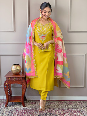 RN Fashion Embroidered Kurta, Trouser/Pant & Dupatta Set