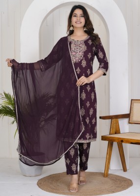 LOVURTI Solid Kurta, Palazzo & Dupatta Set