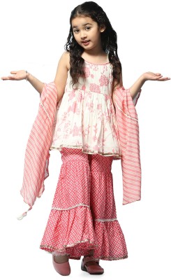 BIBA Girls Casual Kurta and Palazzo Set(White Pack of 3)