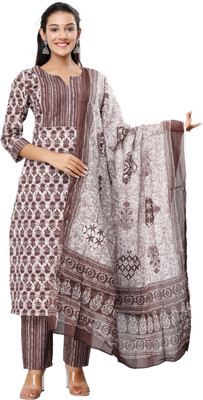 RaghviFab Floral Print Kurta, Trouser/Pant & Dupatta Set