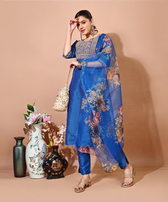 Naveera Fashion Floral Print Kurta, Trouser/Pant & Dupatta Set