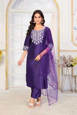 SARVAGNA Embroidered Kurta, Trouser/Pant & Dupatta Set