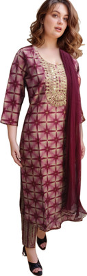 anni fashion Geometric Print, Embroidered Kurta, Trouser/Pant & Dupatta Set