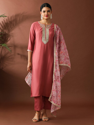 Jaipur Kurti Embroidered Kurta, Trouser/Pant & Dupatta Set