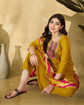 SheWill Embroidered Kurta, Trouser/Pant & Dupatta Set