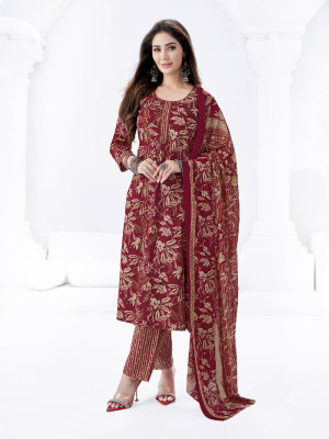 Larqi Floral Print Kurta, Trouser/Pant & Dupatta Set