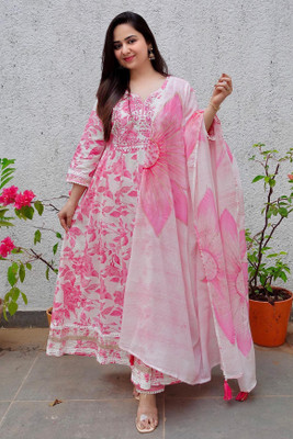 PINK GALAXY Floral Print Kurta, Trouser/Pant & Dupatta Set
