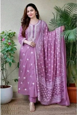 Zeny Enterprise Embroidered Kurta, Trouser/Pant & Dupatta Set