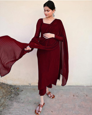 TrendyCreation Solid Kurta, Trouser/Pant & Dupatta Set
