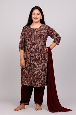 Orange Paper Printed Kurta, Trouser/Pant & Dupatta Set