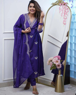 DEATRIX Embroidered Kurta, Palazzo & Dupatta Set