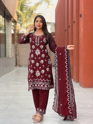 DHARAFASHION Embroidered Kurta, Trouser/Pant & Dupatta Set