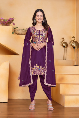 Deepkala Designer Embroidered Kurta, Dhoti Pant & Dupatta Set