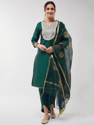 PANNKH Solid, Embellished Kurta, Salwar & Dupatta Set
