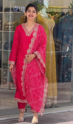 Dhvija enterprise Embroidered Kurta, Palazzo & Dupatta Set