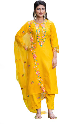 FAIRYPINK Embroidered, Floral Print Kurta, Trouser/Pant & Dupatta Set