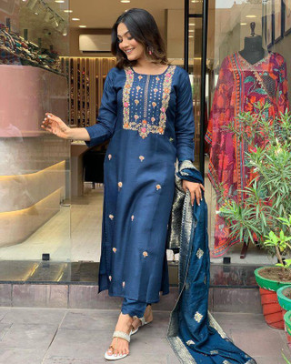 RN Fashion Embroidered Kurta, Trouser/Pant & Dupatta Set