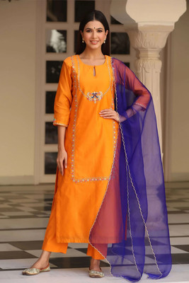 cottonduniya Embroidered Kurta, Trouser/Pant & Dupatta Set