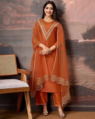 Vividvibe Embroidered Kurta, Trouser/Pant & Dupatta Set