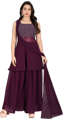 KHOKHARHET Embroidered Kurta, Palazzo & Dupatta Set