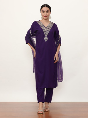Jaipur Kurti Embroidered Kurta, Trouser/Pant & Dupatta Set