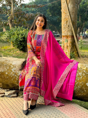 DHVIJA FASHION Printed Kurta, Palazzo & Dupatta Set