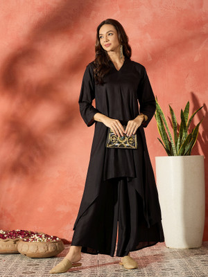 InWeave Solid Kurta, Palazzo & Dupatta Set