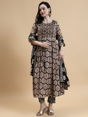 FIVE MILES Printed Anarkali Kurta, Bottom & Dupatta Set