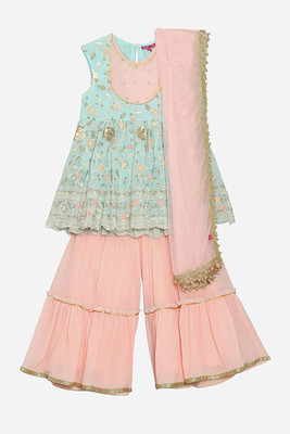 BIBA Embroidered Kurta, Sharara & Dupatta Set