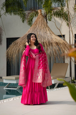 riddhi fashion Flared/A-line Gown(Pink)