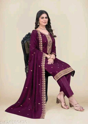 ROHEENI CREATION Embroidered Kurta, Trouser/Pant & Dupatta Set