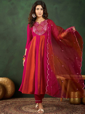 Sangria Embroidered Anarkali Kurta, Bottom & Dupatta Set