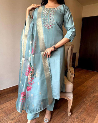 Florencia Self Design Kurta, Trouser/Pant & Dupatta Set