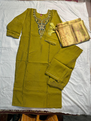Vaishu Collections Embroidered Kurta, Palazzo & Dupatta Set