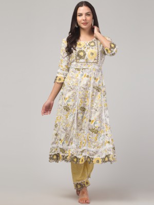 Malana Merino Floral Print Kurta, Trouser/Pant & Dupatta Set