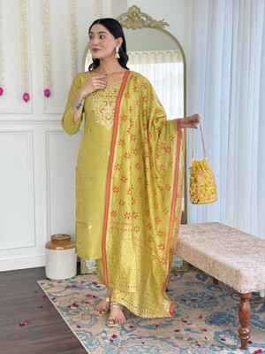 KHODAL ENTERPRISE Embroidered Kurta, Trouser/Pant & Dupatta Set