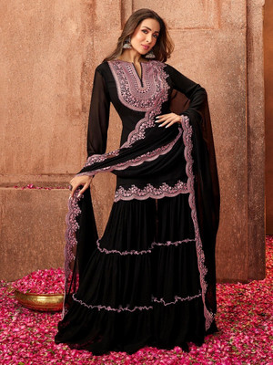 RIWAJ COLLECTION Embroidered Kurta, Sharara & Dupatta Set